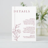 Modern Floral Chic Burgundy Wedding Details Informatiekaartje (Staand voorkant)