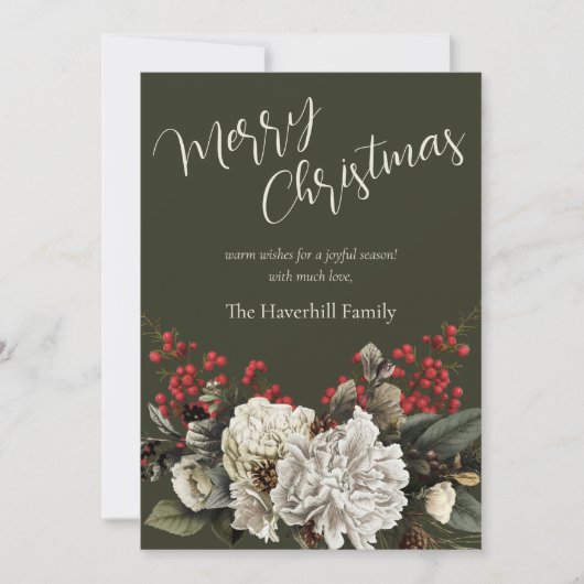 Modern Floral Christmas Elegant Script Family Name Feestdagenkaart (Voorkant)
