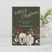 Modern Floral Christmas Elegant Script Family Name Feestdagenkaart (Staand voorkant)