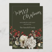 Modern Floral Christmas Elegant Script Family Name Feestdagenkaart (Voorkant / Achterkant)