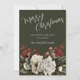 Modern Floral Christmas Elegant Script Family Name Feestdagenkaart