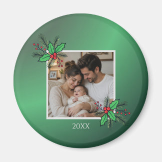 Modern Floral Christmas Photo Frame Magneet