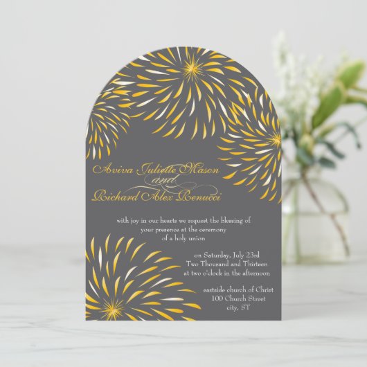 Modern Floral Chrysanthemum Grey and Yellow Kaart (Staand voorkant)