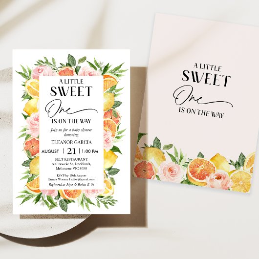 Modern Floral Citrus Lijst Sweet One Baby shower Kaart