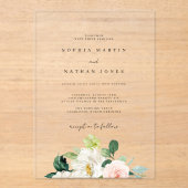 Modern Floral Clear Minimalist Wedding Acryl Uitnodigingen (Voorkant)
