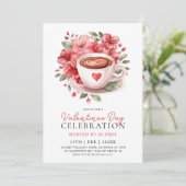Modern Floral Coffee Valentijnse  Galentines Party Kaart (Staand voorkant)