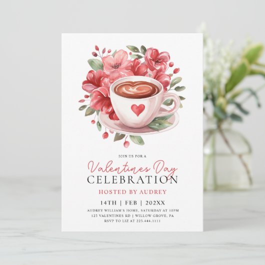 Modern Floral Coffee Valentijnse  Galentines Party Kaart (Staand voorkant)