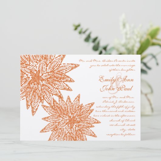 Modern Floral Coral Dahlia Wedding Invitations Kaart (Staand voorkant)