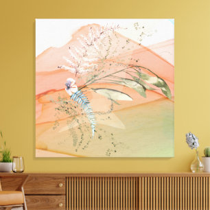 Modern Floral Coral en Aqua Canvas Afdruk