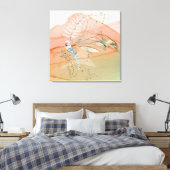 Modern Floral Coral en Aqua Canvas Afdruk (Insitu (Slaapkamer))