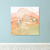 Modern Floral Coral en Aqua Canvas Afdruk (Insitu (Houten vloer))