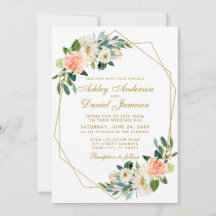 Modern Floral Coral Gold Geometric Lijst Wedding
