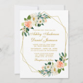 Modern Floral Coral Gold Geometric Wedding Kaart (Voorkant)
