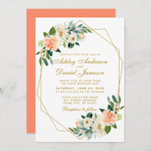 Modern Floral Coral Gold Geometric Wedding