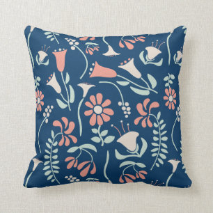 Modern Floral Coral, Navy, Mint Green Patterned Kussen