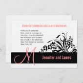 Modern Floral Coral Wedding Invitation Monogram Kaart (Voorkant / Achterkant)