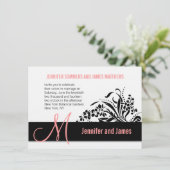 Modern Floral Coral Wedding Invitation Monogram Kaart (Staand voorkant)