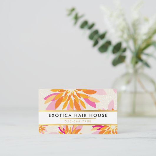 MODERN FLORAL creative flower sinaasappel roze Visitekaartje (Staand voorkant)