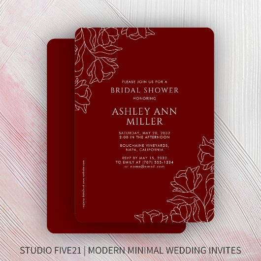 Modern Floral Crimson Red Wedding Vrijgezellenfees Kaart
