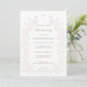 Modern Floral Cross Christening Baptism Kaart (Staand voorkant)