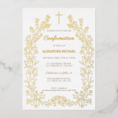 Modern Floral Cross Confirmation Folie Uitnodiging (Voorkant)