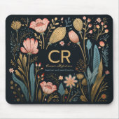 Modern Floral Custom Monogram Naam Beroep Gift Muismat (Voorkant)