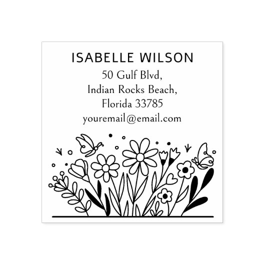 Modern Floral Custom Name Retouradres Rubberstempel (Afrduk)