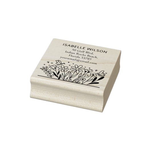 Modern Floral Custom Name Retouradres Rubberstempel (Stempel)