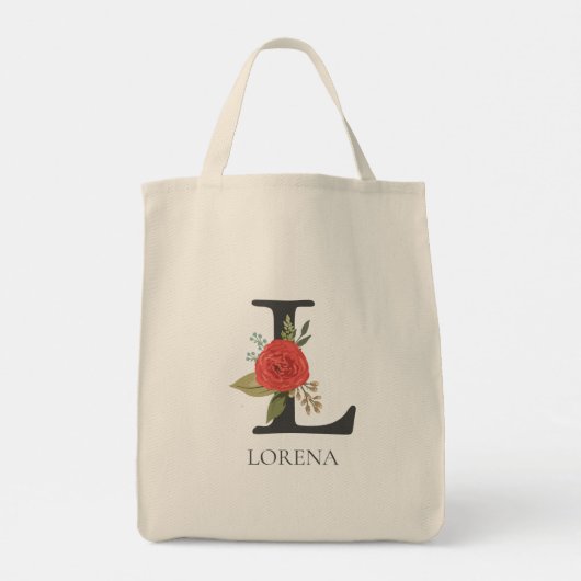 Modern Floral Customizable Monogrammed Letter L Tote Bag (Achterkant)