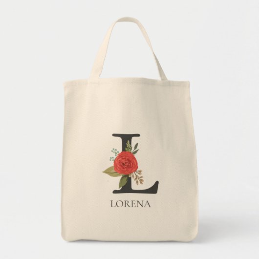 Modern Floral Customizable Monogrammed Letter L Tote Bag (Voorkant)