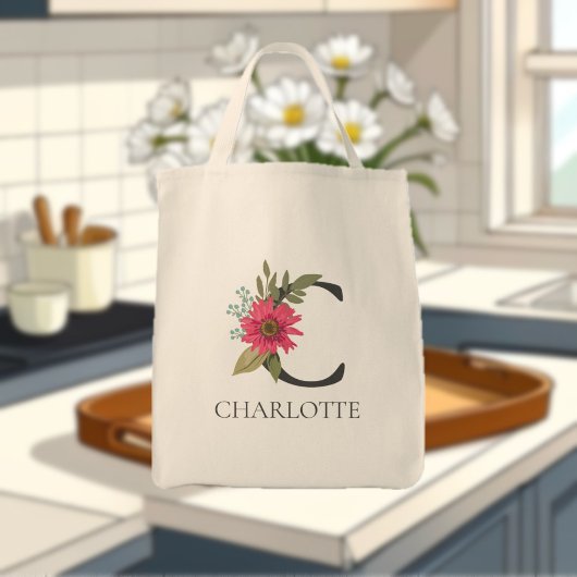 Modern Floral Customizable Monogrammed Tote Bag