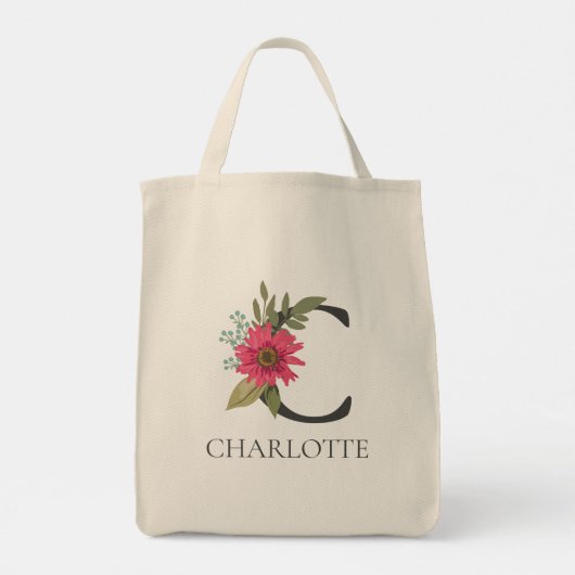 Modern Floral Customizable Monogrammed Tote Bag (Achterkant)