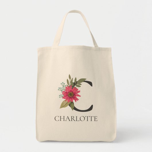 Modern Floral Customizable Monogrammed  Tote Bag (Voorkant)