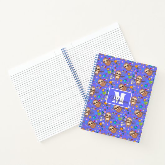 Modern Floral Cute Sloth Pattern |  Notitieboek (Binnen)