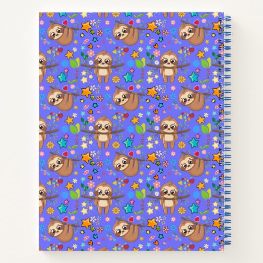 Modern Floral Cute Sloth Pattern |  Notitieboek (Achterkant)
