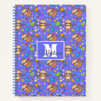 Modern Floral Cute Sloth Pattern |  Notitieboek