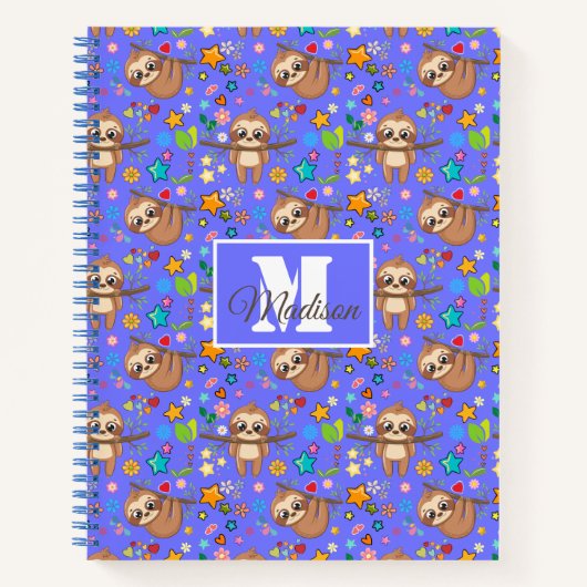 Modern Floral Cute Sloth Pattern | Notitieboek (Voorkant)
