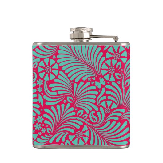 Modern Floral Damask Monogrammed Heupfles (Achterkant)