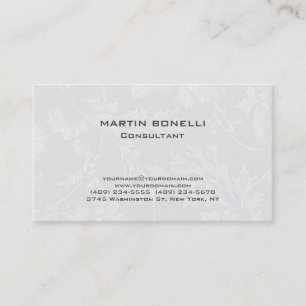 Modern Floral Damask White Grey Visitekaartje