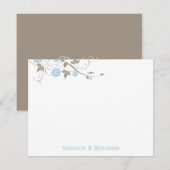 Modern Floral - Dank je wel, noot - Aqua Blue Notitiekaartje (Voorkant / Achterkant)