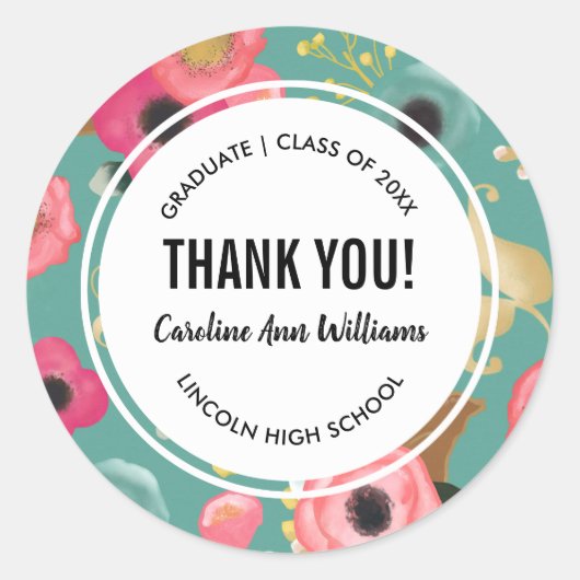 Modern Floral Dank u Afstuderen Ronde Sticker (Voorkant)