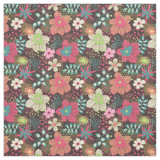 Modern Floral Design Fabric Pink en Brown Piece Stof