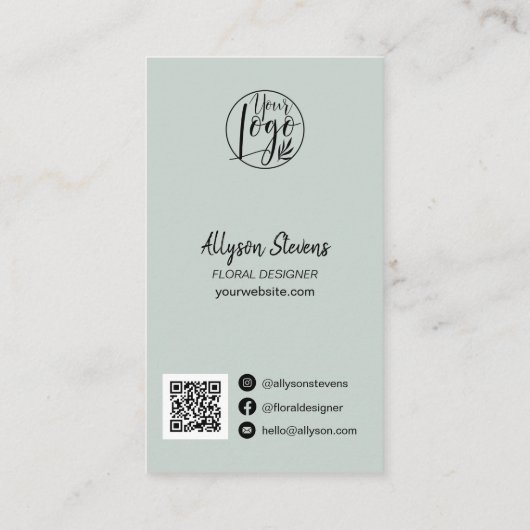Modern floral designer monstera green logo qr code visitekaartje (Achterkant)