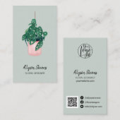 Modern floral designer monstera green logo qr code visitekaartje (Voorkant / Achterkant)