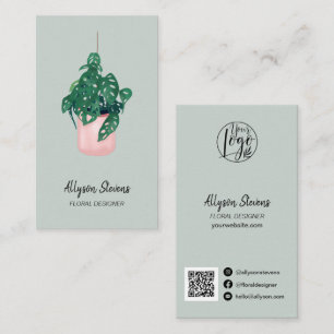 Modern floral designer monstera green logo qr code visitekaartje