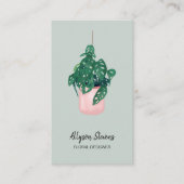 Modern floral designer monstera green logo qr code visitekaartje (Voorkant)