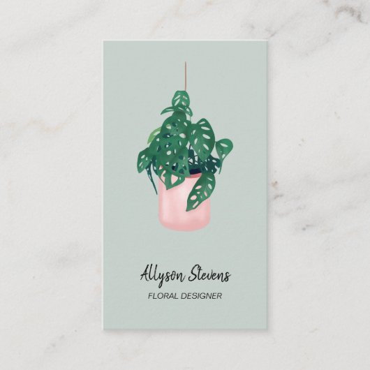 Modern floral designer monstera green logo qr code visitekaartje (Voorkant)