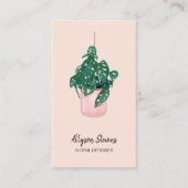Modern floral designer monstera roze logo qr code visitekaartje (Voorkant)