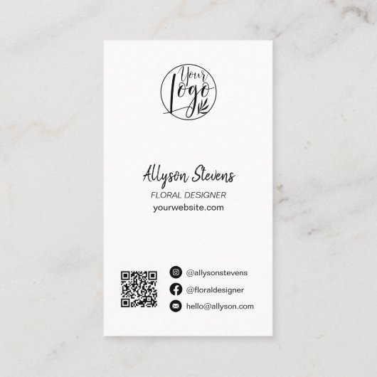 Modern floral designer monstera white logo qr code visitekaartje (Achterkant)