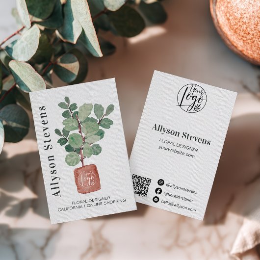 Modern floral designer plant fig. logo qr code visitekaartje
